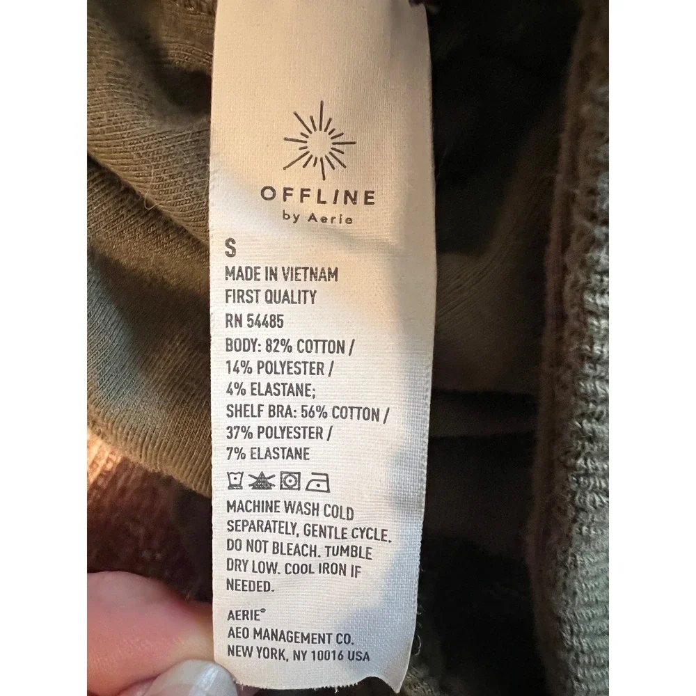 OFFLINE by Aerie Ribbed Flare Leggings and Corset Crop Top Set Olive Green Small